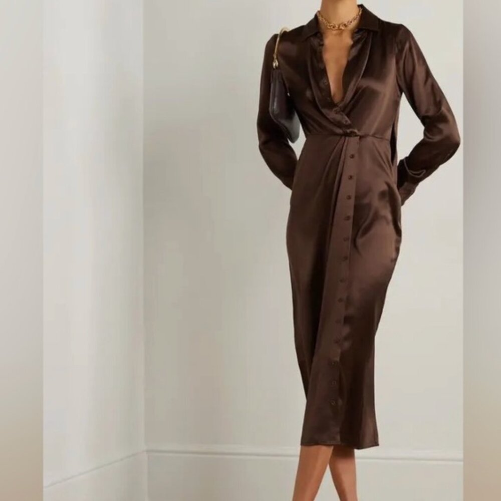 Reformation Lyon Silk Dress in Café